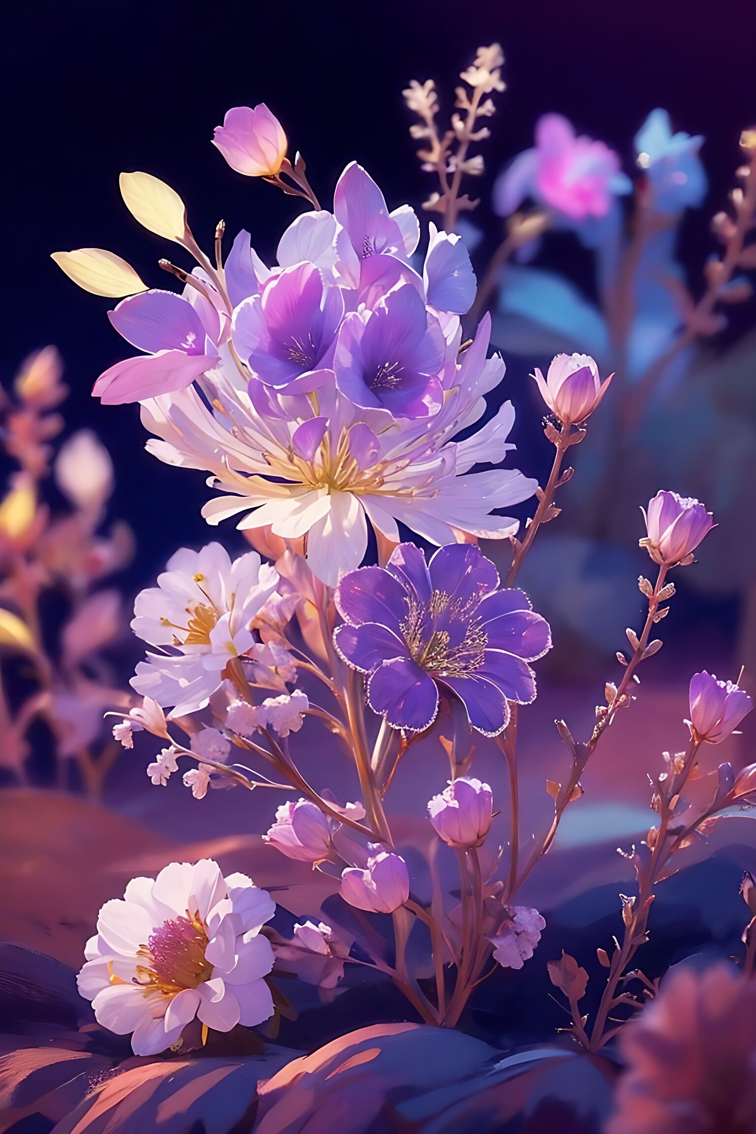 月下花影,梦幻般的神秘之夜  明亮的月亮高悬天际,洒