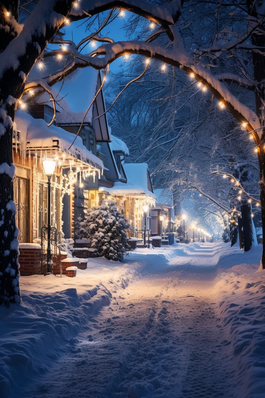 路灯下的雪景图片唯美图片