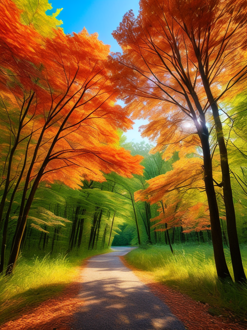 我眼中的秋天# "漫步在这条穿越彩色森林的小径上,感受大自然的魅 ..