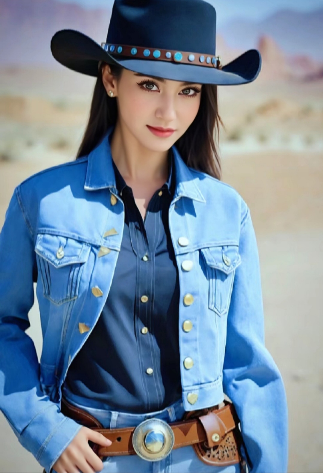 西部牛仔美女,美丽与英气并存,她们的容颜如花般绽放,眼神却如剑般