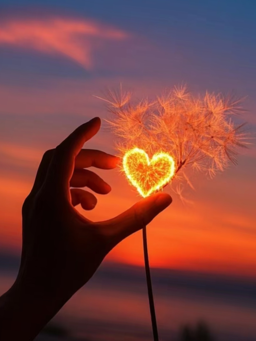 那蒲公英顶端,闪耀着一颗炽热的心形光芒