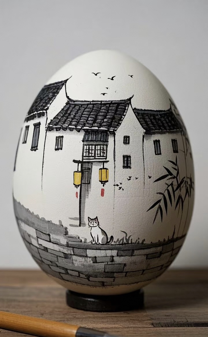 蛋壳上,江南水乡景致栩栩如生