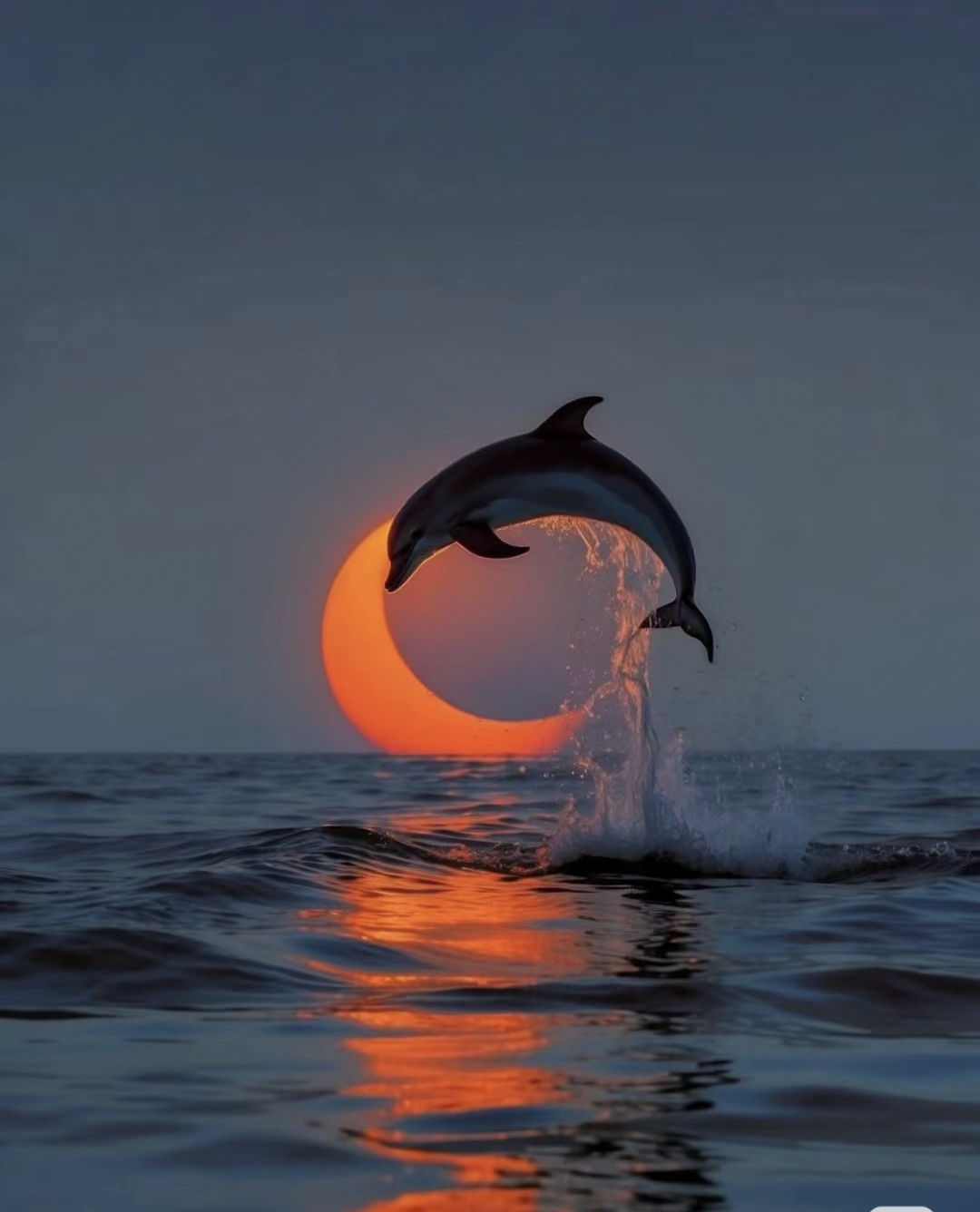 一只海豚如灵动的银色箭矢,破水而出