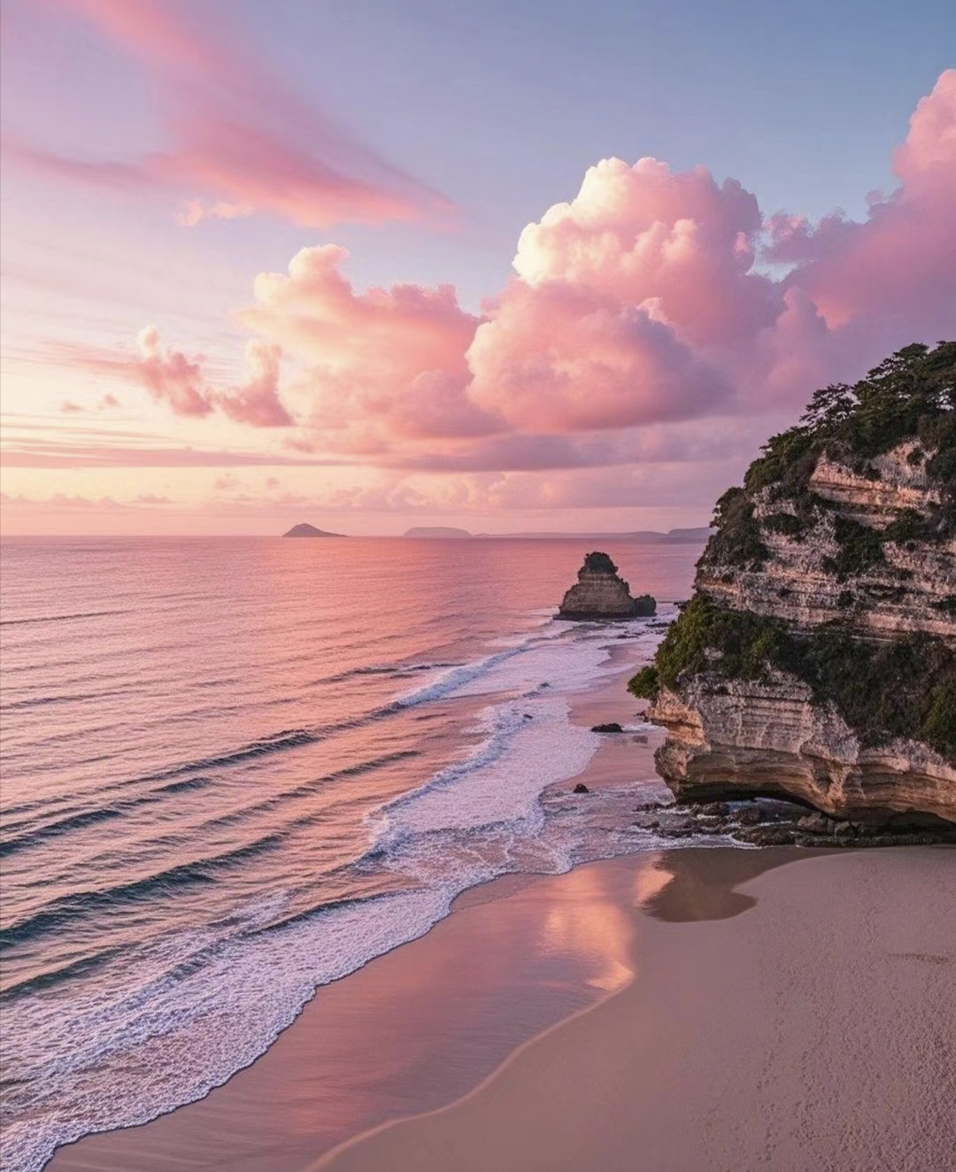 粉色的天空如梦幻的薄纱,轻柔地笼罩着一切