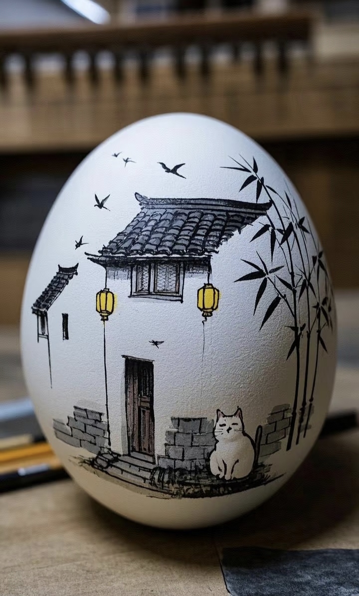 蛋壳上,江南水乡景致栩栩如生