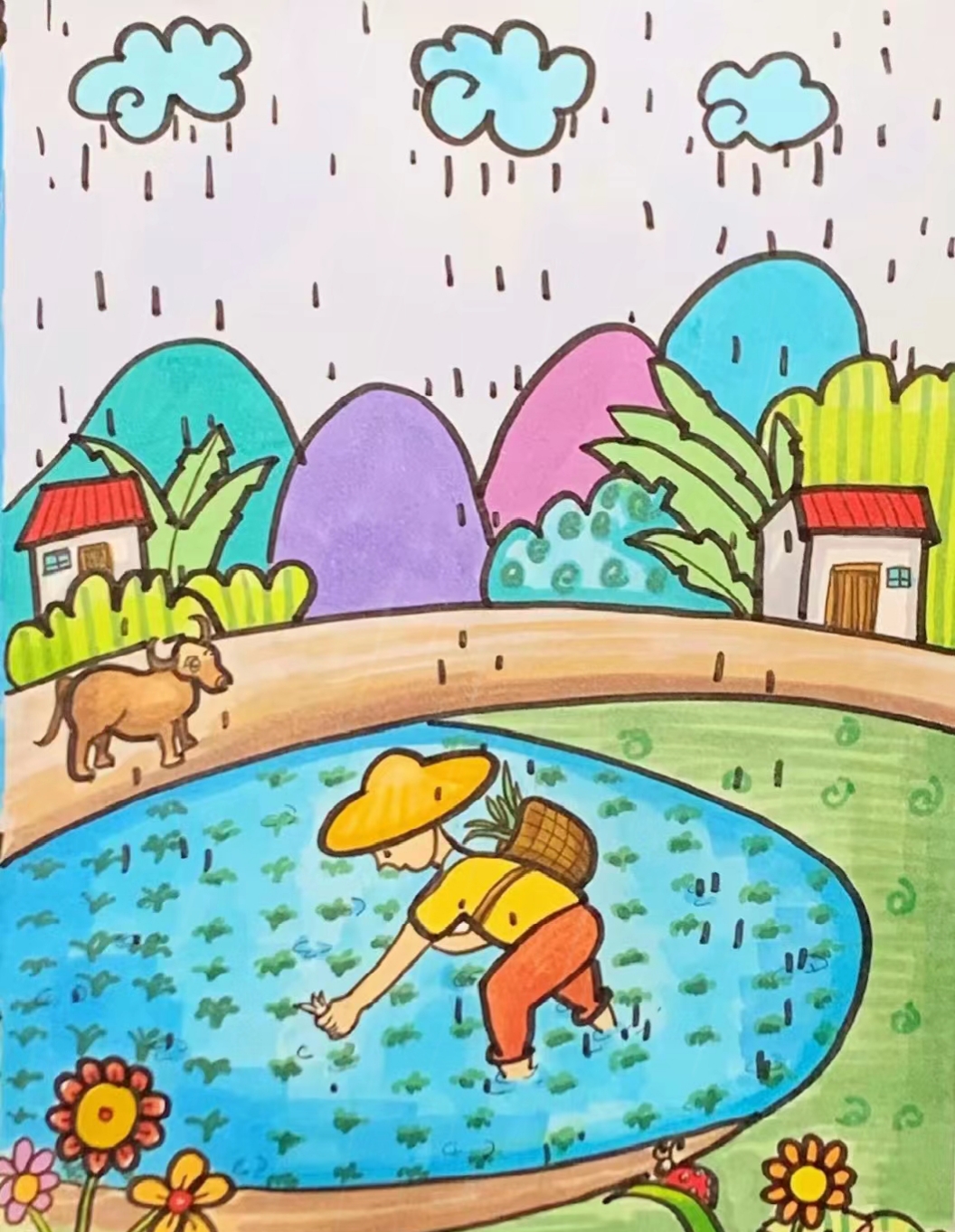 雨生百谷,谷雨是春季最后一个节气,一起来欣赏小朋友的谷雨主题画哦!