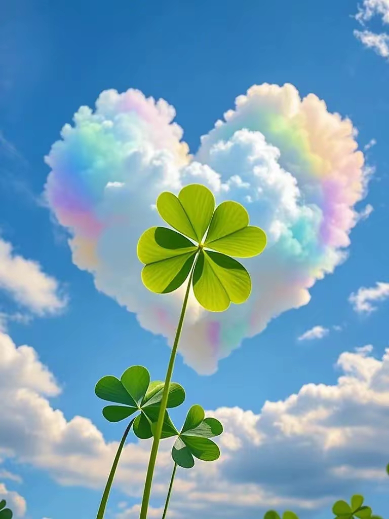 四叶草遇见七彩祥云,承载着无尽的美好寓意,愿你往后余生超幸运