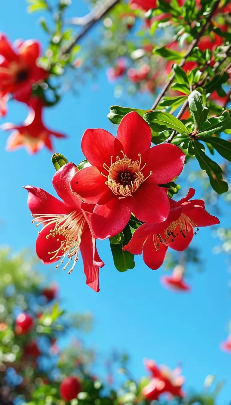 石榴花红似火,犹如火焰般挂满枝头,明媚动人