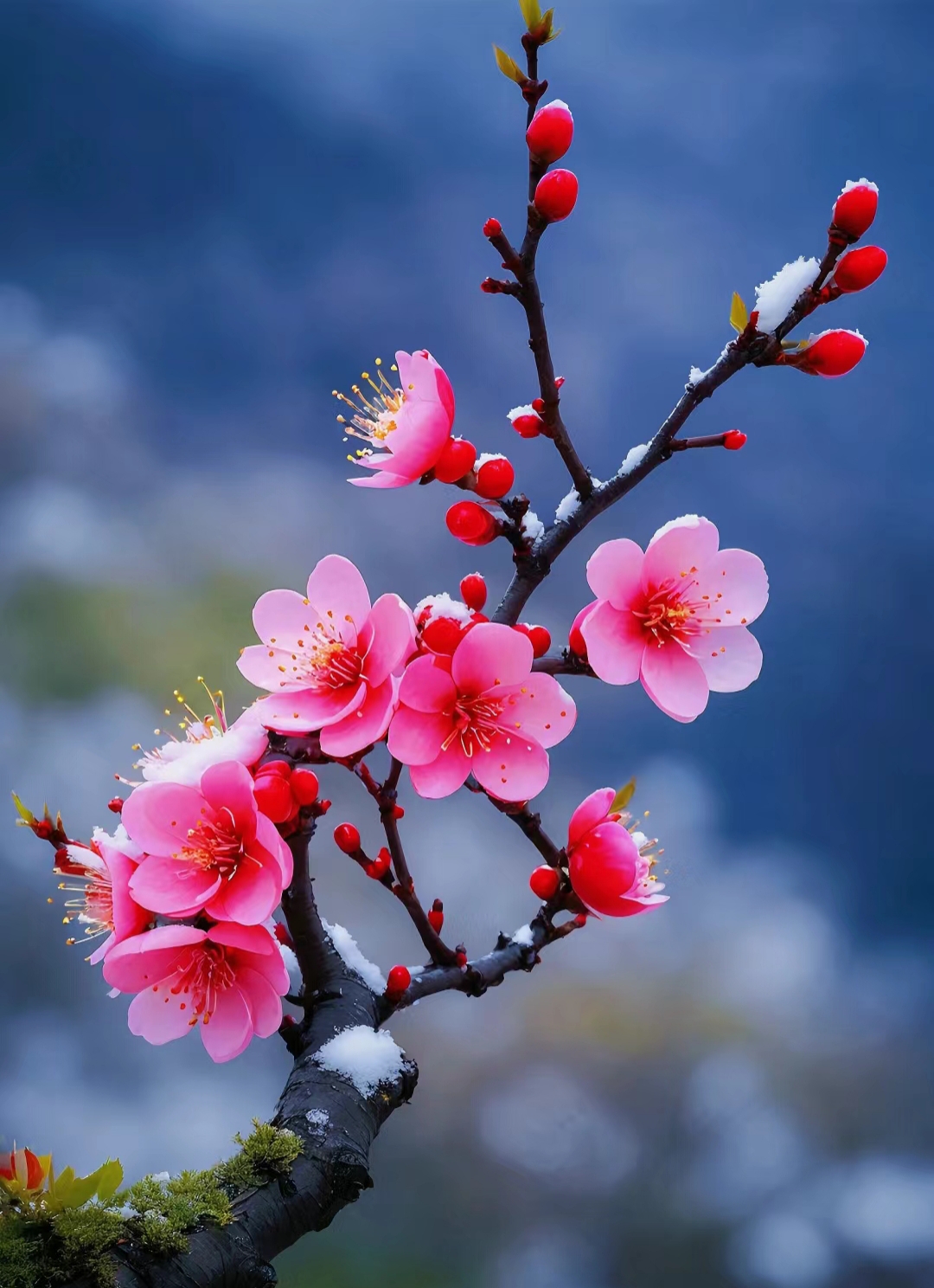 雪压枝头花更艳, 霜欺叶底色更浓. 清香沁入人心脾, 冷艳惊飞百鸟空.