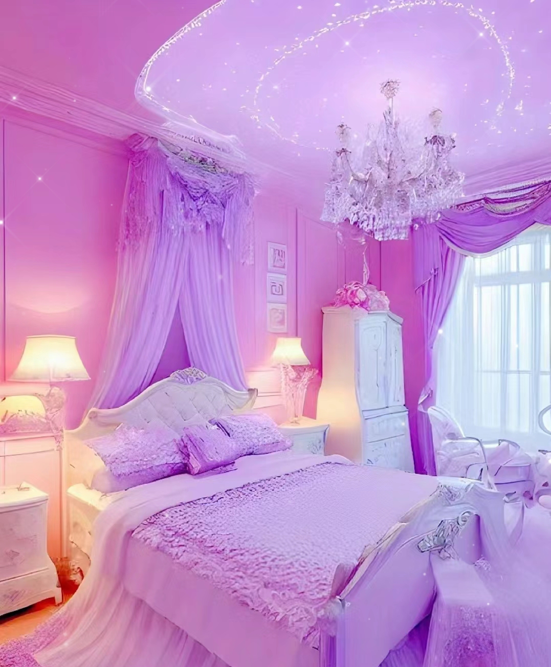 💖在这个浪漫的卧室里,粉色和紫色交织成一曲梦境的颂歌