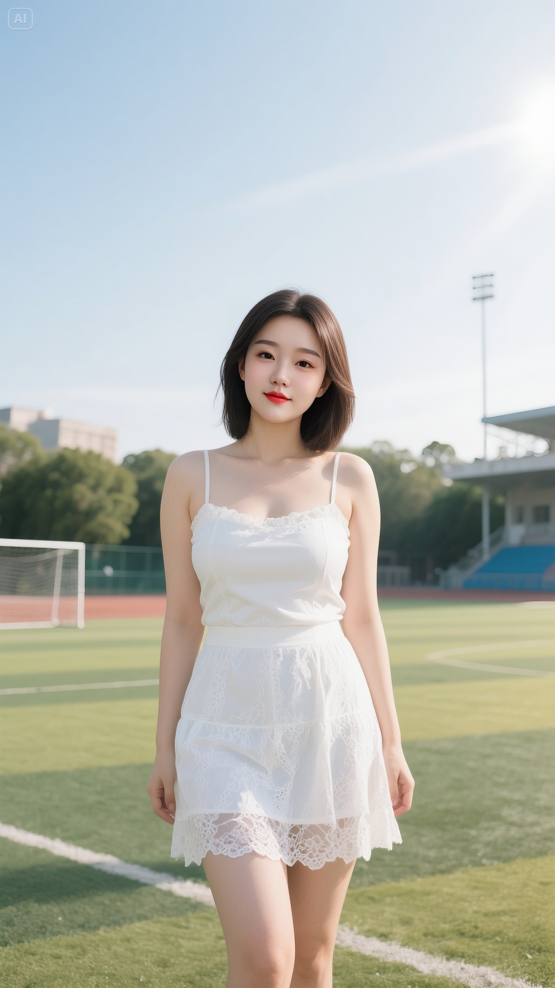 微胖的身材曲线玲珑,饱满的胸线在蕾丝间若隐若现,清纯中透着几分性感