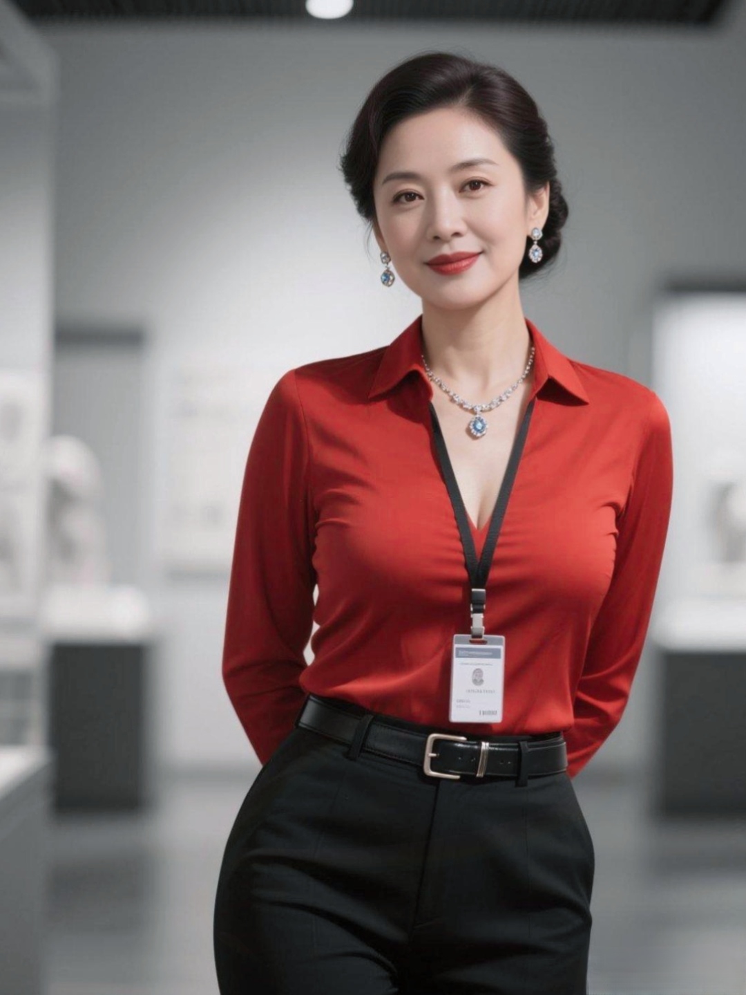 她于职场的光影中穿梭,不同色彩的衬衫是她风格的注脚