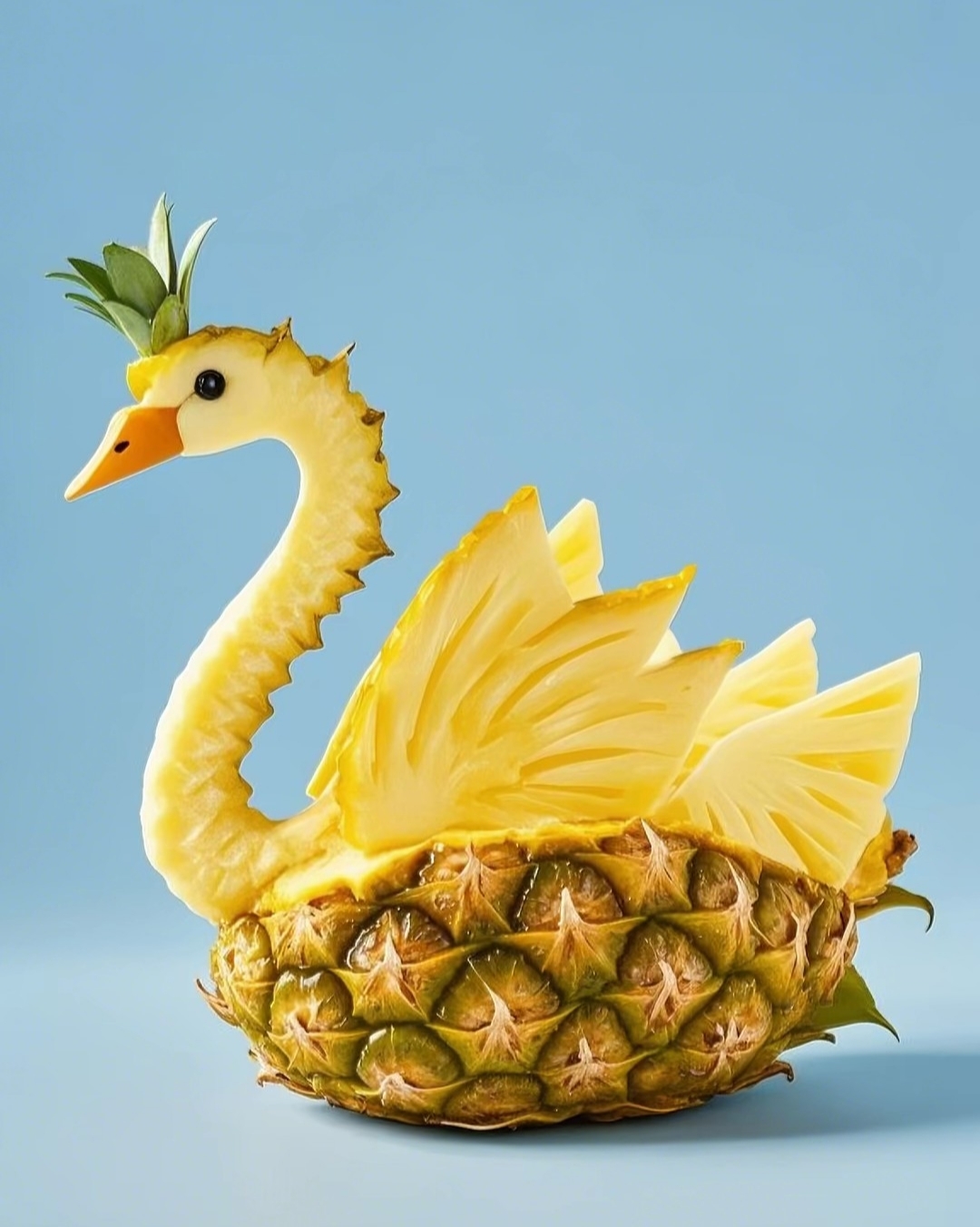 瞧这创意小鸡,用菠萝拼的,萌翻了!