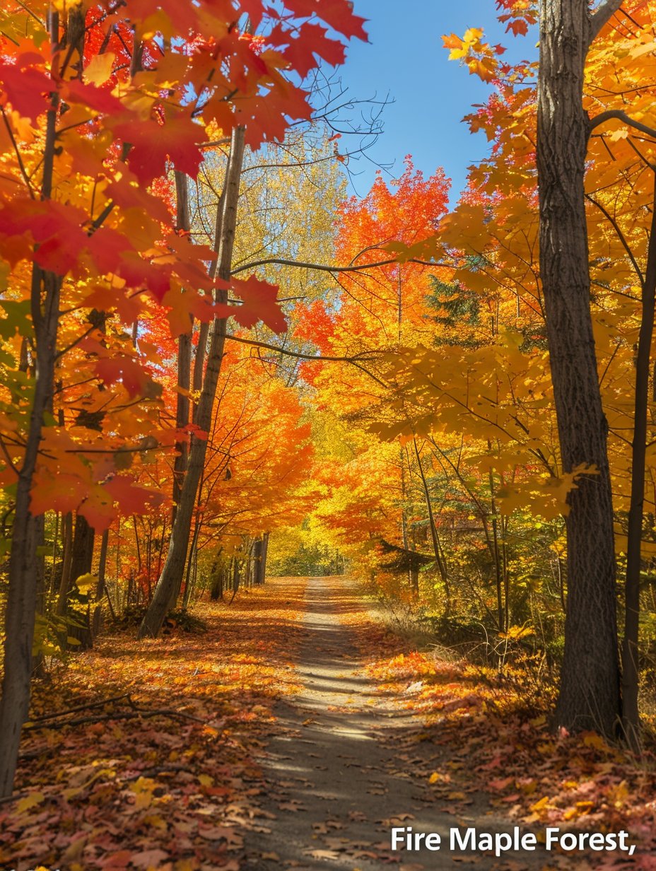 阳光透过金黄的枫叶间隙洒落在林间小路上,细碎的光斑如跳动的精灵