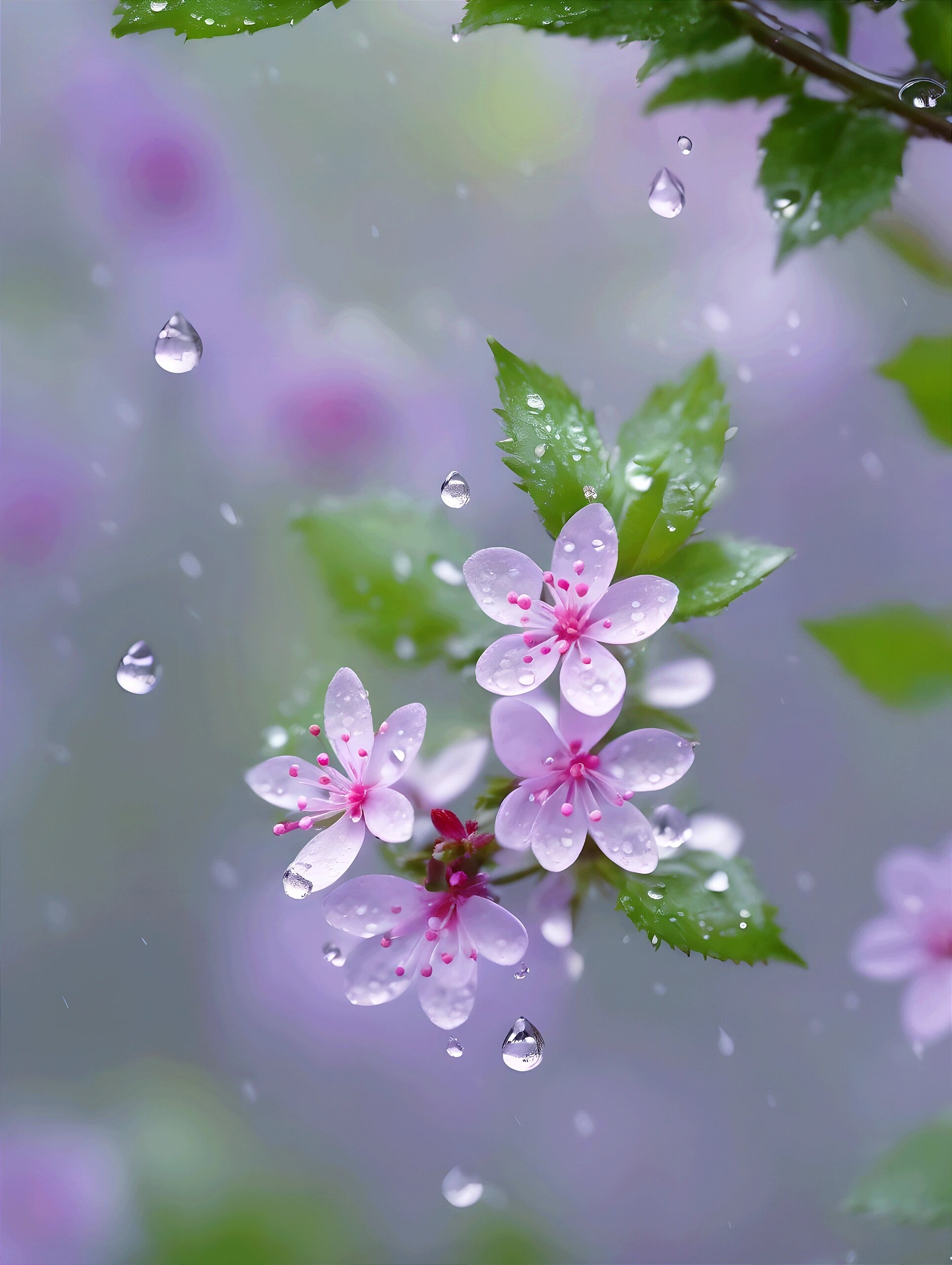 雨水打在花朵图片唯美图片