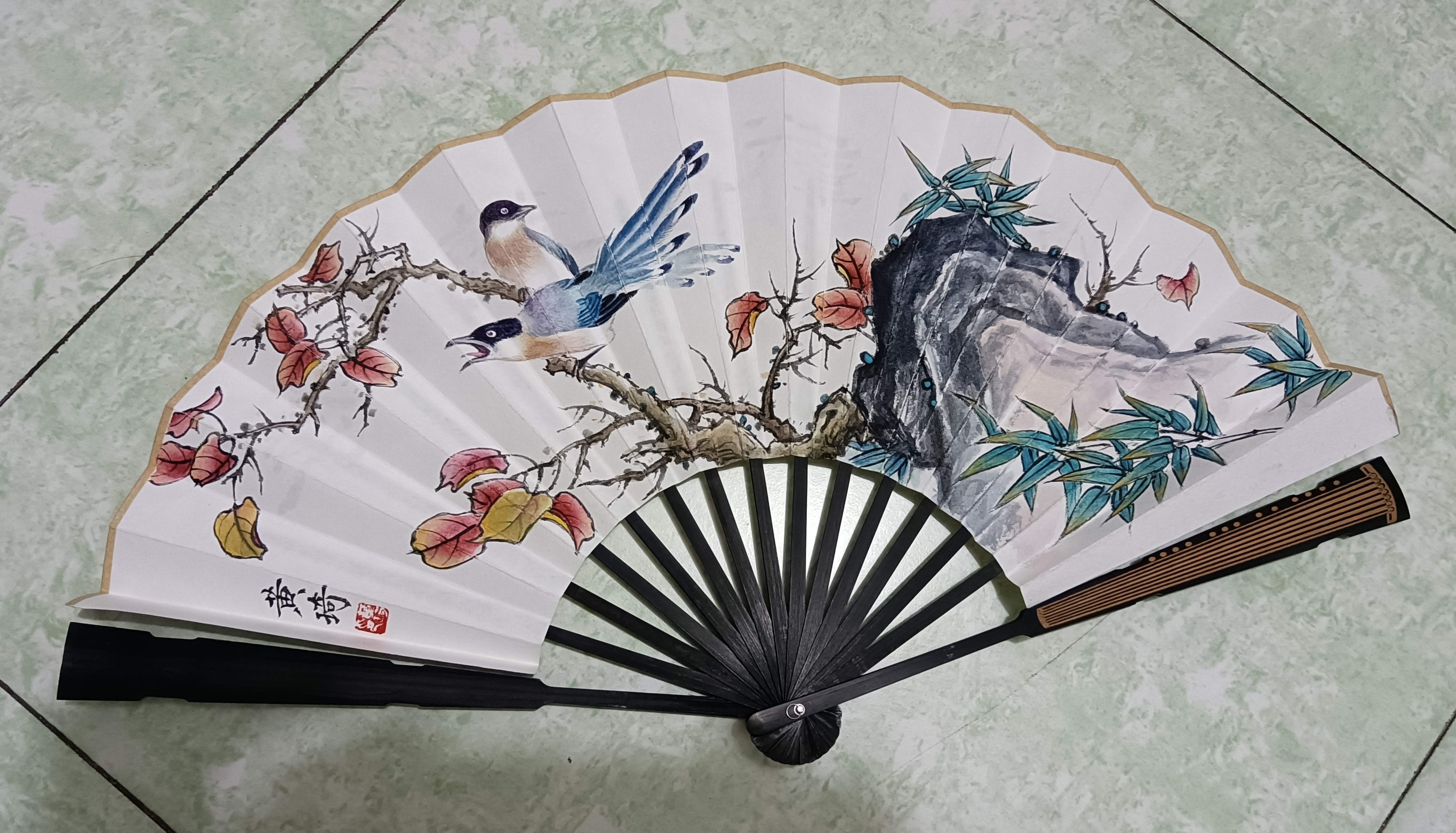 黄琦作品花鸟扇面