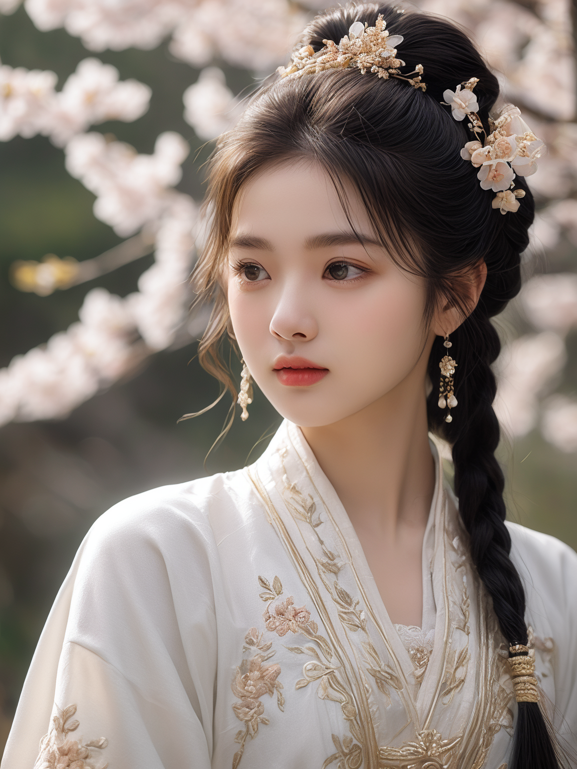 9594那位身着白色古装的少女,仿佛从古代穿越而来,带着那份恬静和