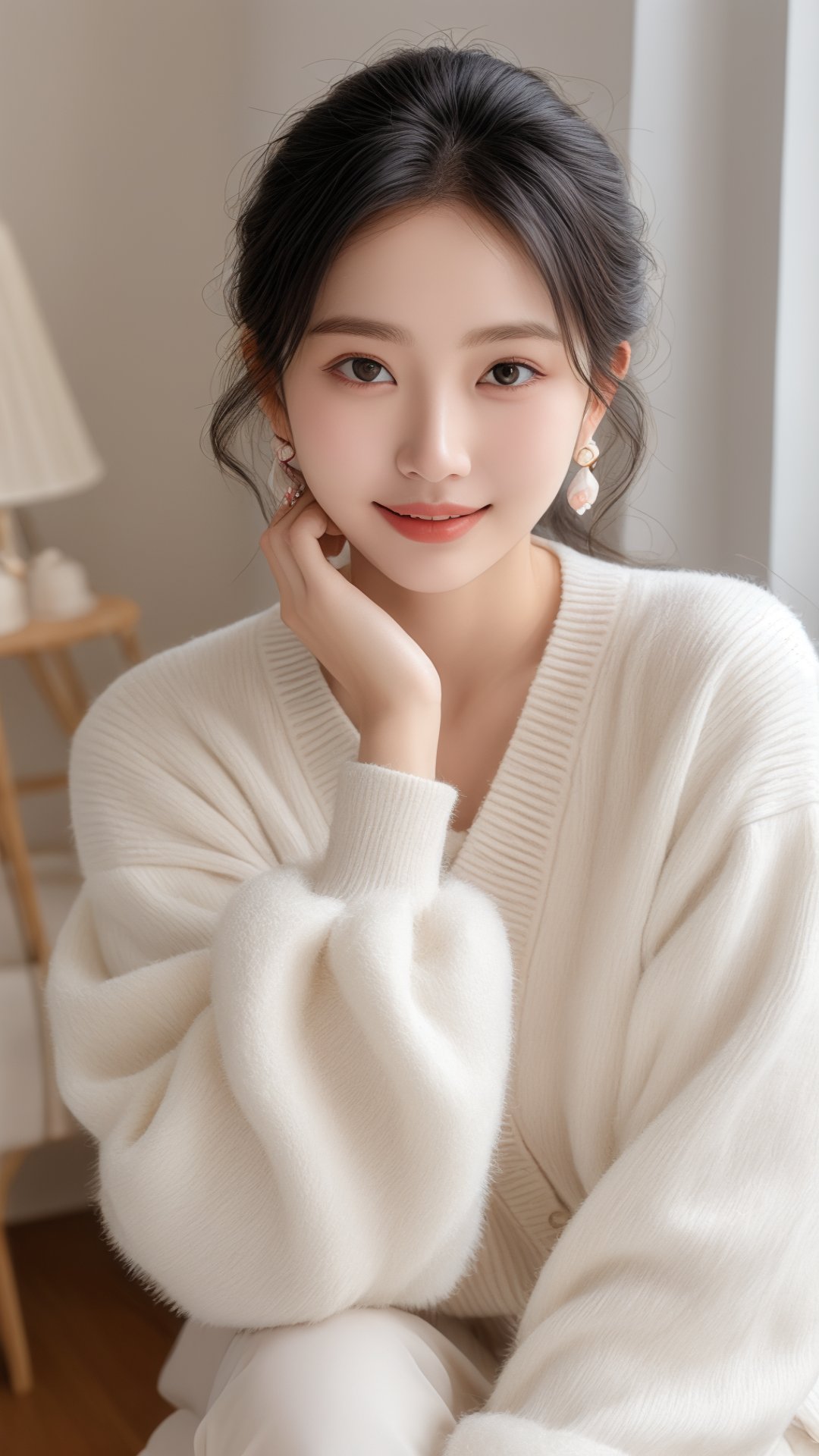 " 身穿白色毛衣的女孩,仿佛置身于童话世界中,洋溢着纯净与甜美