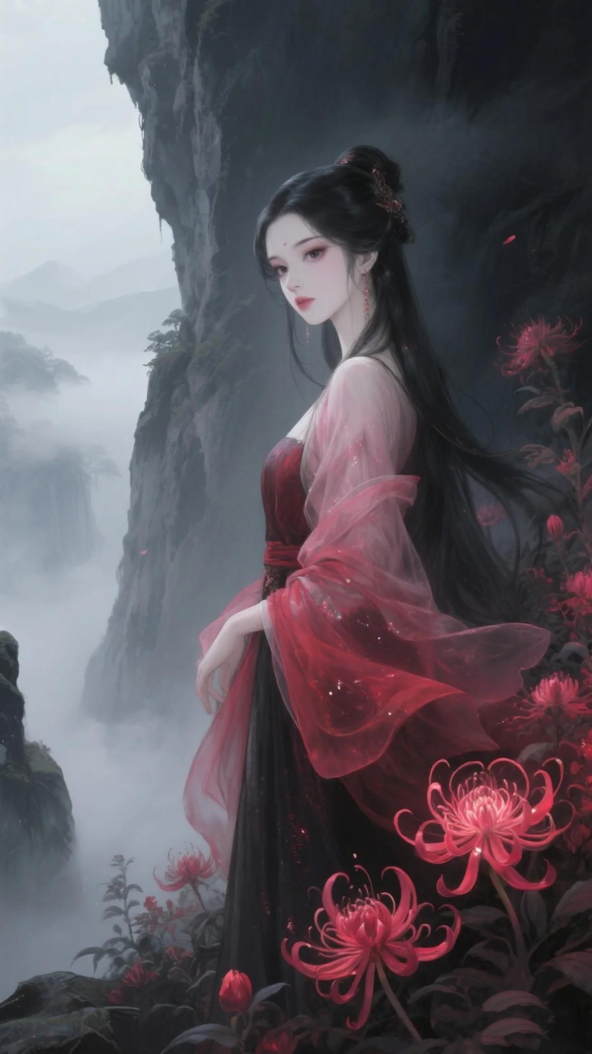 伤感古风彼岸花古风红衣美女忘川的河古风夜神曼珠沙华古风人物图片