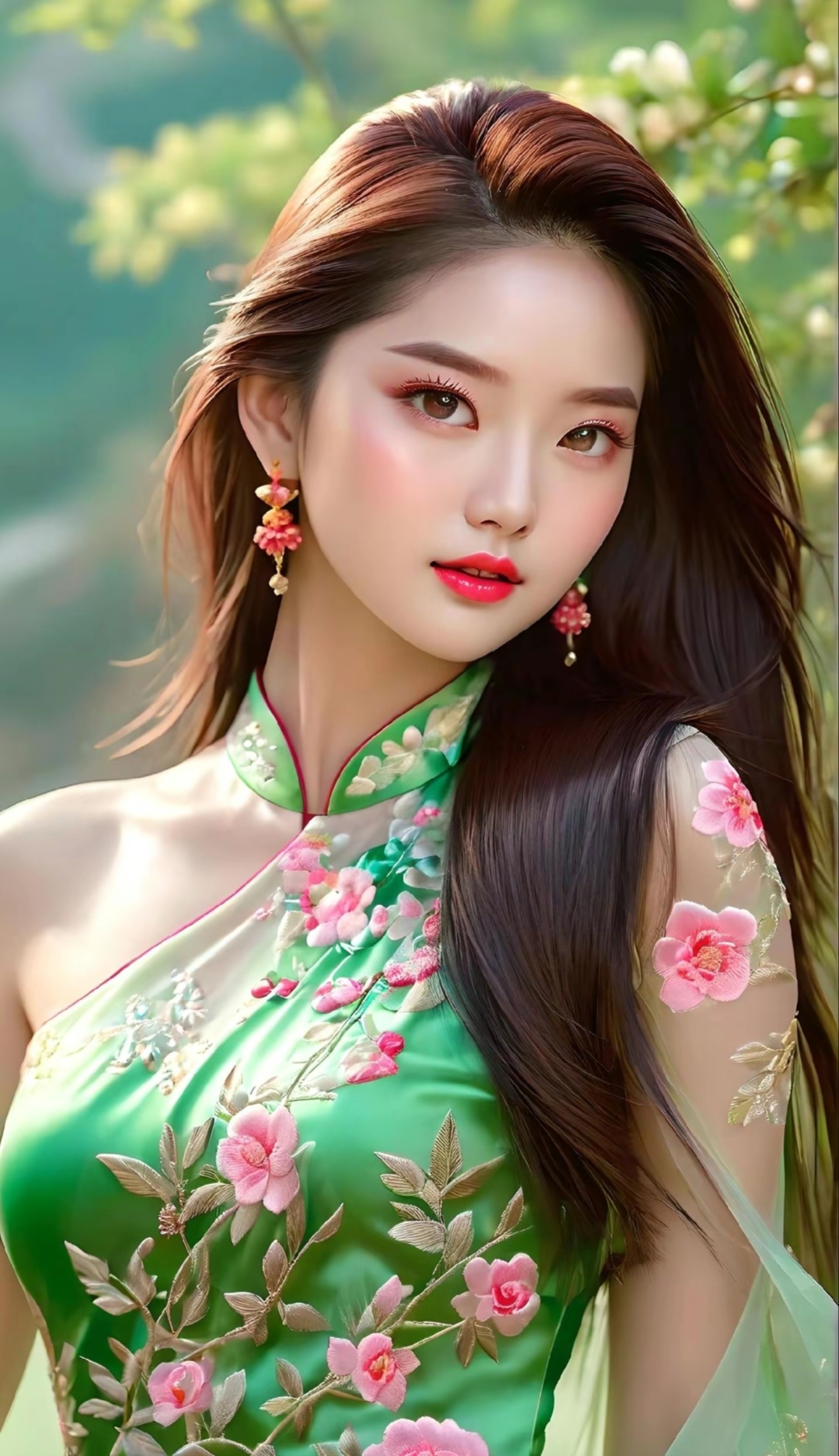 她身着传统服饰,仿佛穿越千年的时光,带着古典的韵味和现代女性的自信