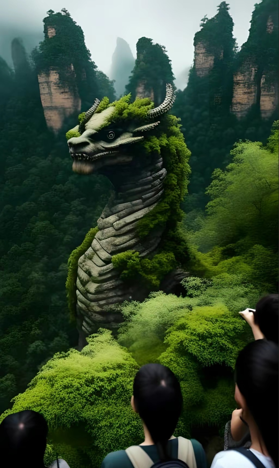 91秘境寻龙记94  在绿意盎然的秘境中,偶遇这尊龙形雕塑,仿佛它就