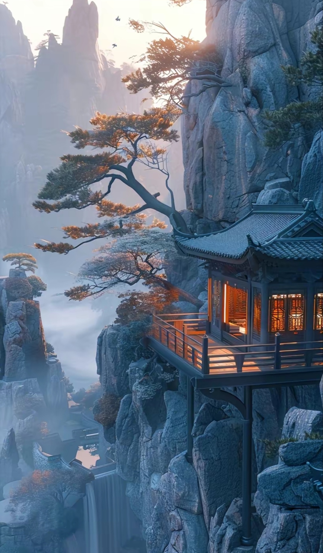 夜晚,一盏盏温暖的黄色灯光亮起,照亮了那座古色古香的建筑.