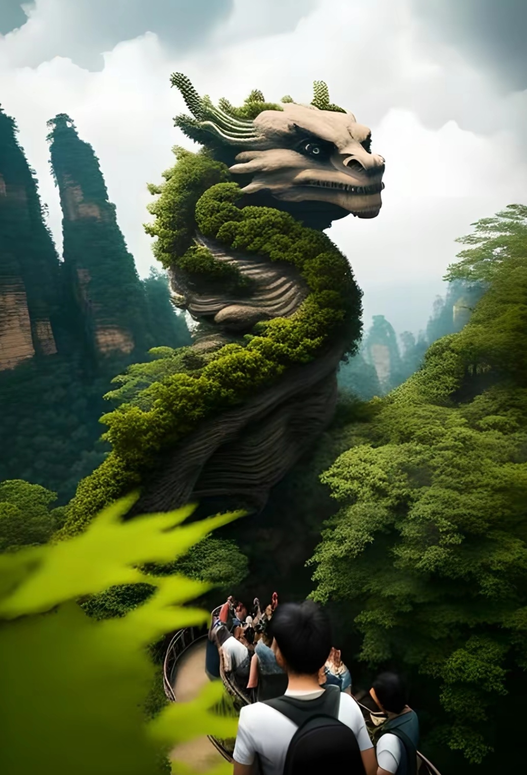 91秘境寻龙记94  在绿意盎然的秘境中,偶遇这尊龙形雕塑,仿佛它就