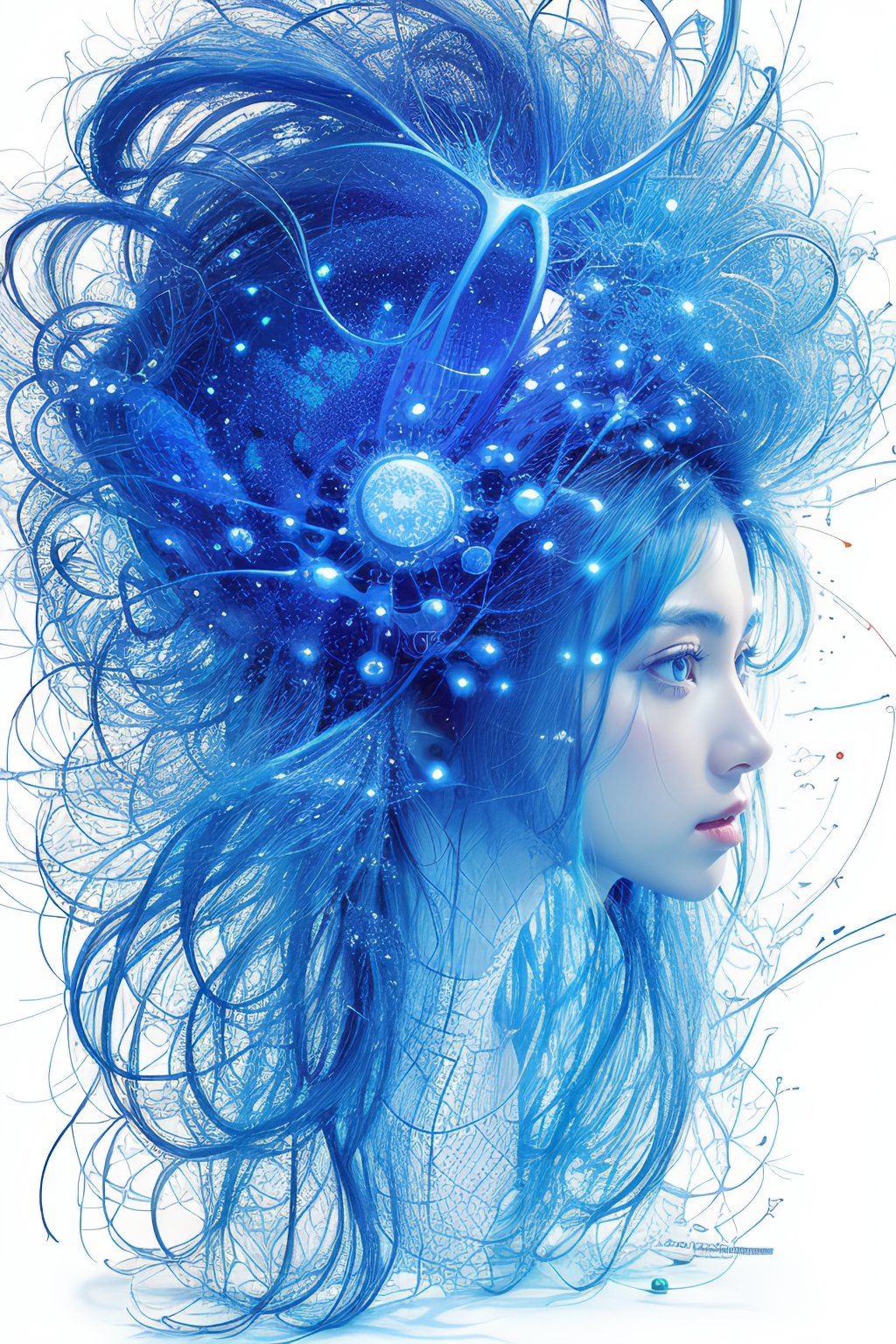 99蓝色的发丝如同星河般流淌,闪烁着神秘的光芒.