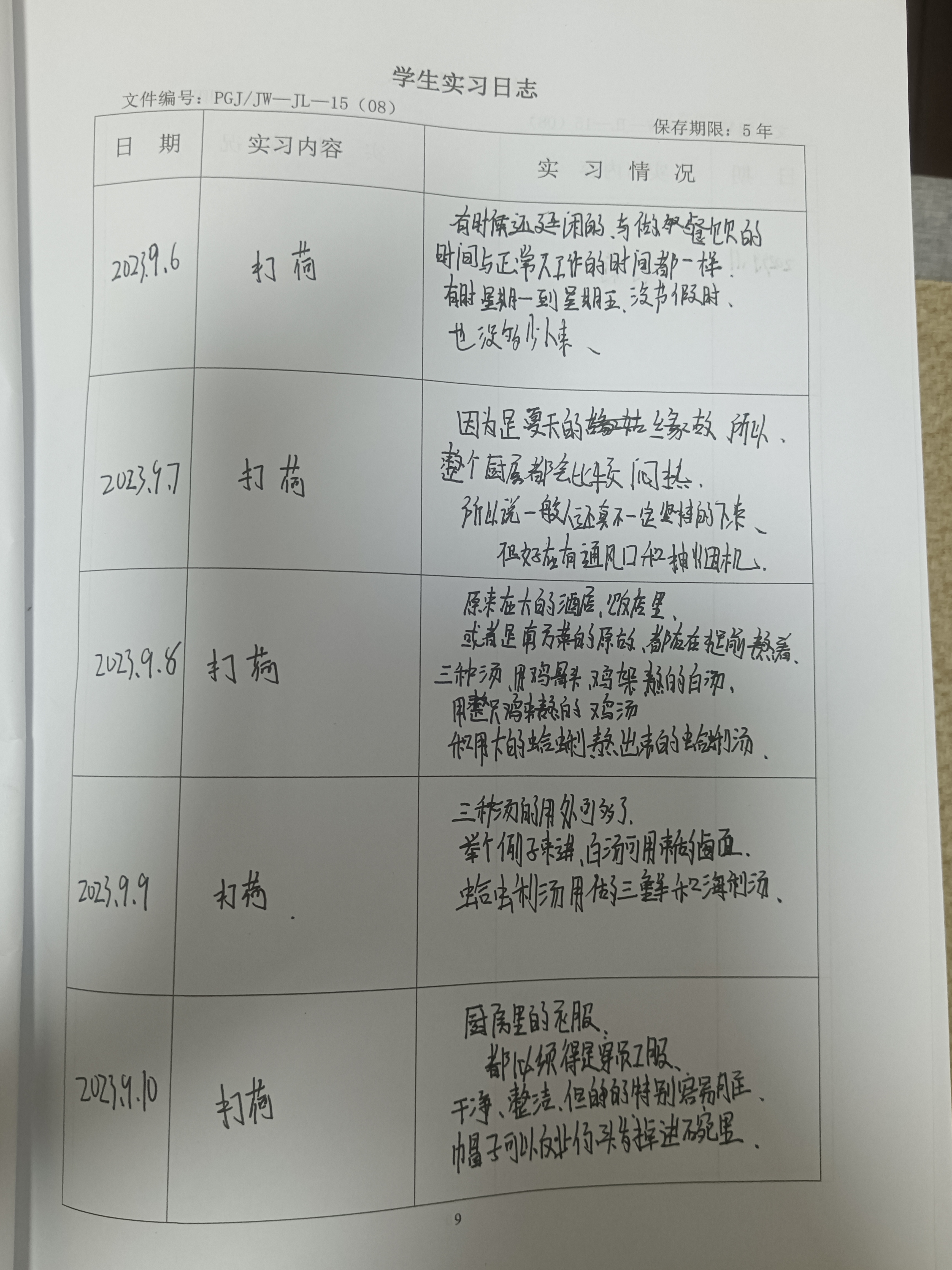 学生写实记录