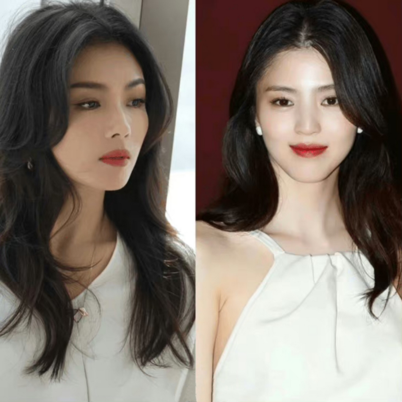 刘涛和韩素希这两张对比照确实好像,也许美人都是相似的吧