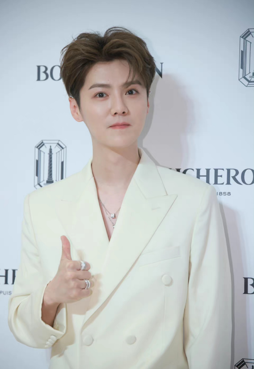 鹿晗的纯白色西装造型,像白马王子一样