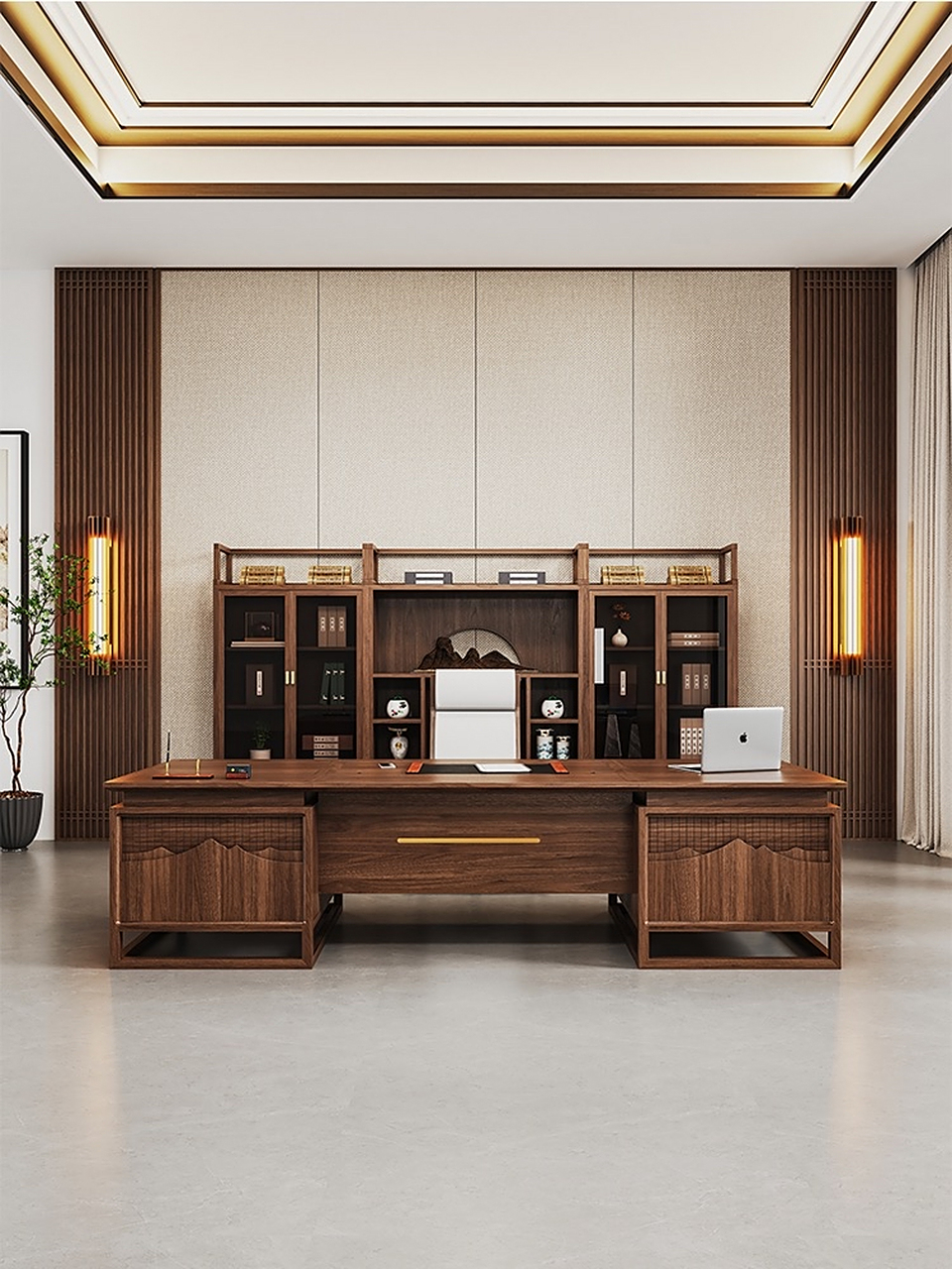 我的旅行日记# 新中式北美黑胡桃木全实木办公桌椅书柜套装组合#老板