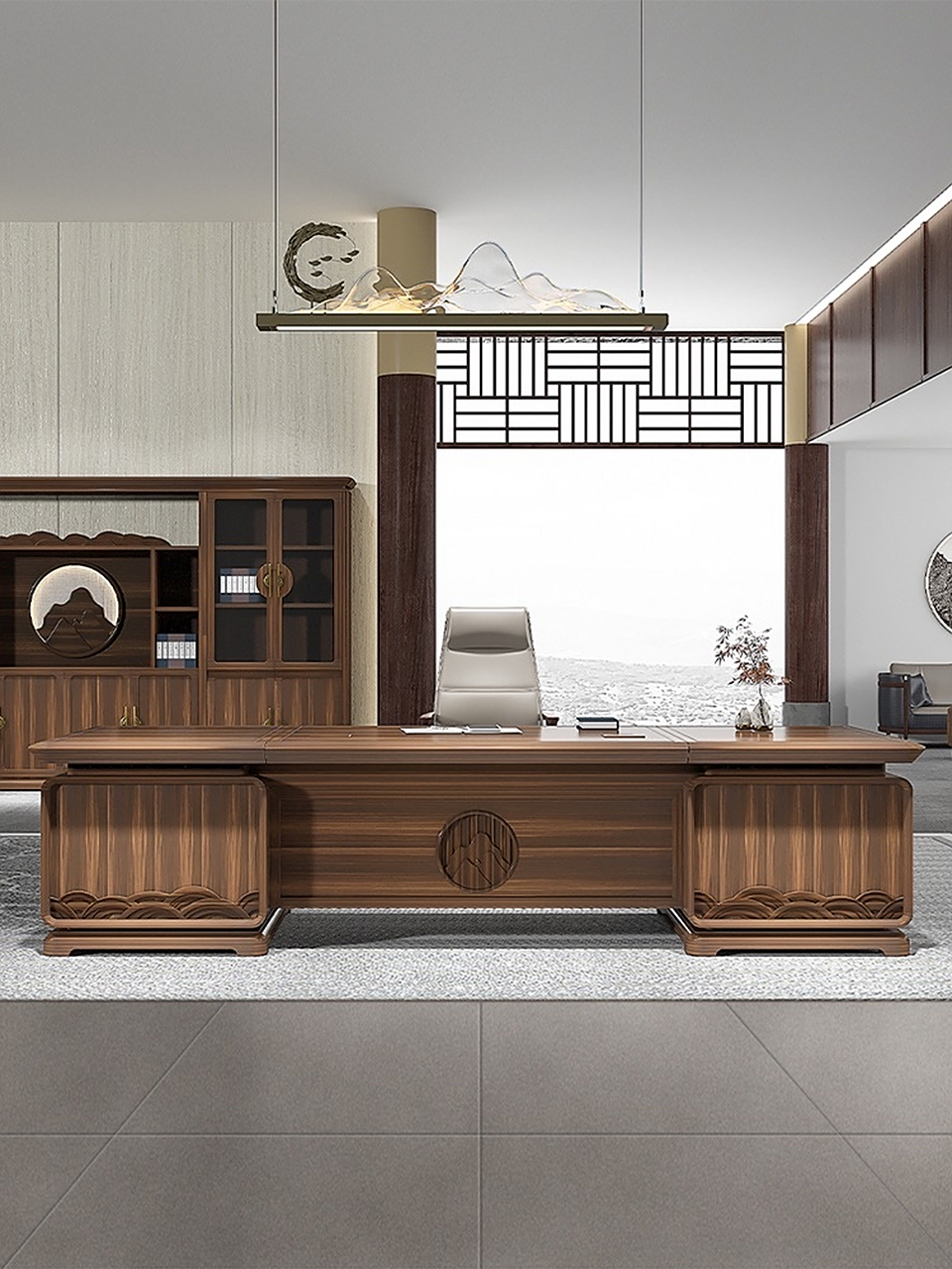 新中式办公桌椅柜套装组合#老板办公桌# #家具# 支持定制,白蜡木