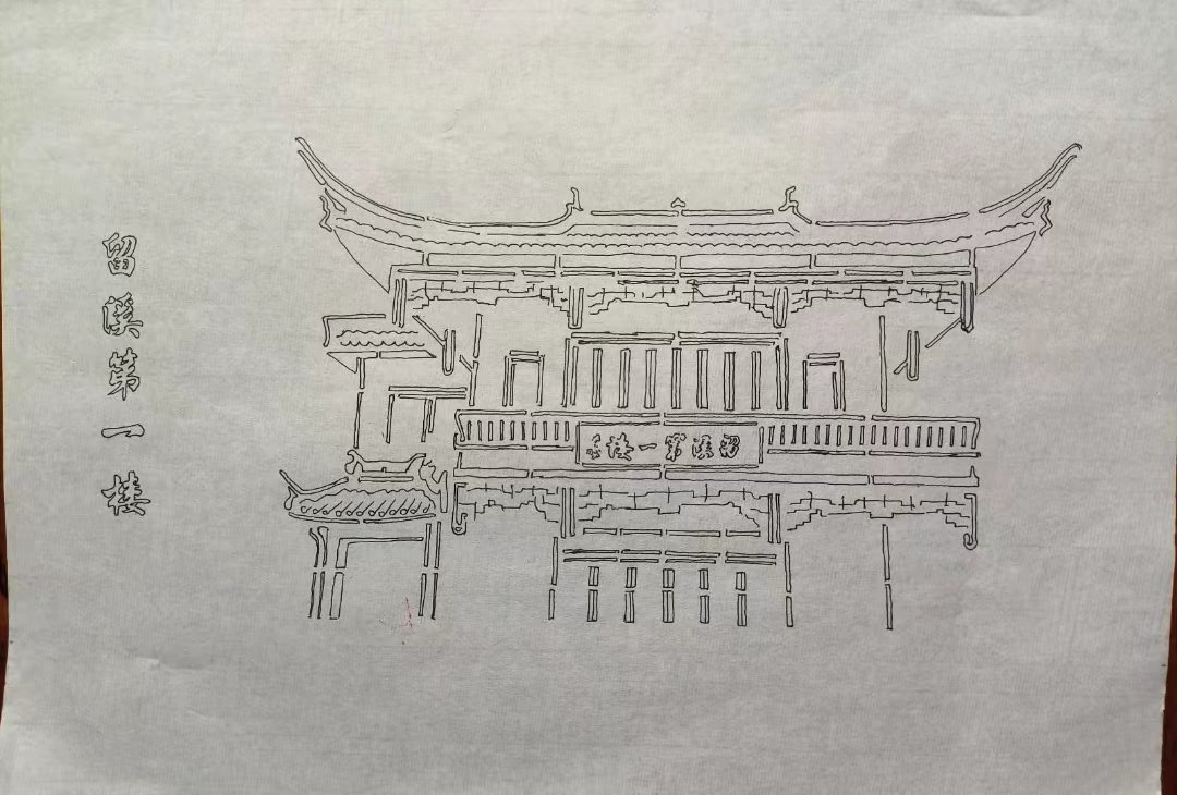 在钢笔画的细腻笔触下,"张堰第一楼"宛如一位沉默的历史见证者.