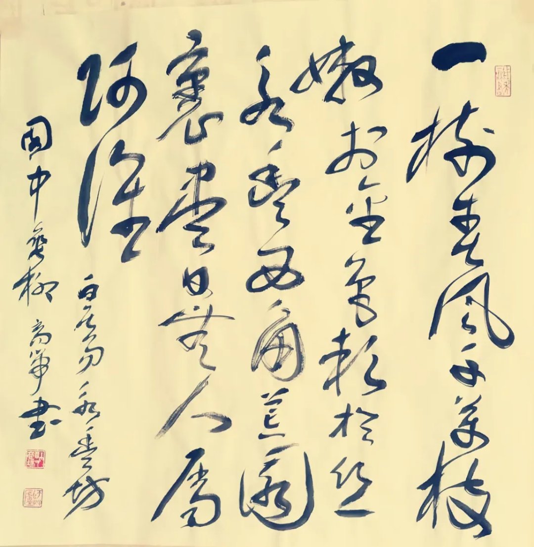 书法# #原创作品#  唐人七绝诗草书斗方 白居易《杨柳枝词》 一树春风