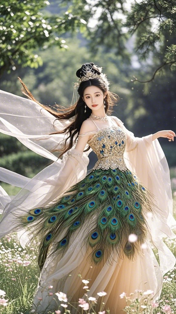 瞧瞧这位孔雀公主,身着用孔雀羽毛制成的古风衣裙,那华丽程度简直