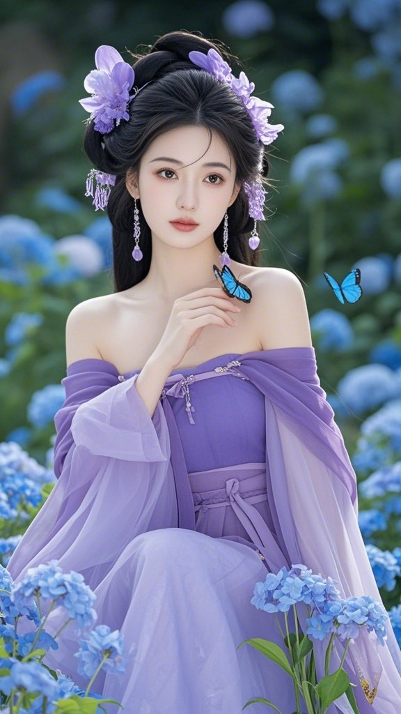 瞧瞧,在那蓝色的花丛中,蝴蝶翩翩飞舞,宛如梦幻之境