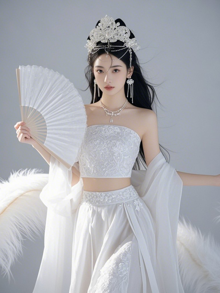 全白刺绣纱裙少女,演绎纯洁高贵