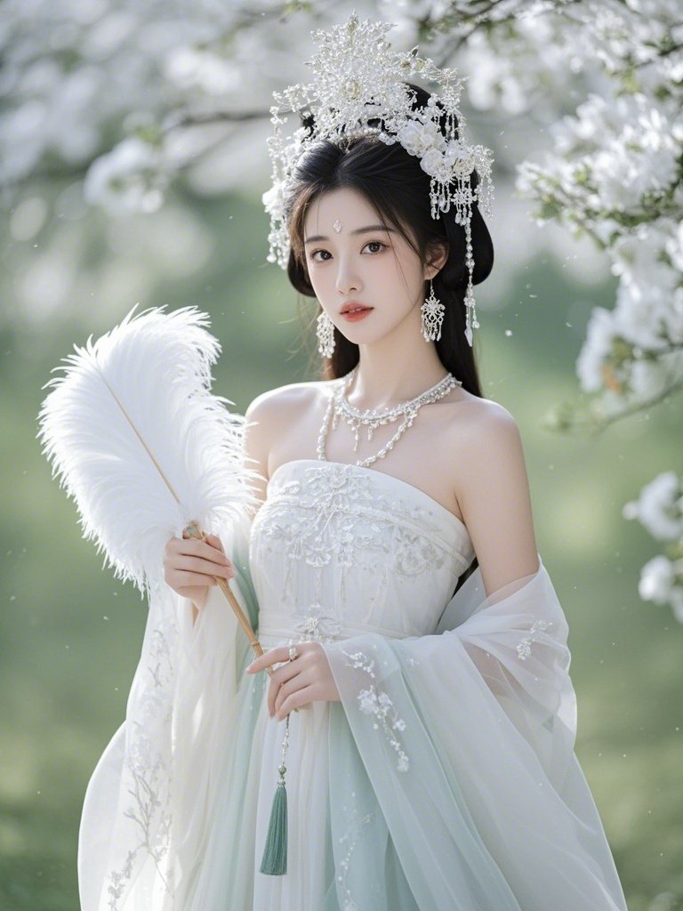 全白刺绣纱裙少女,演绎纯洁高贵