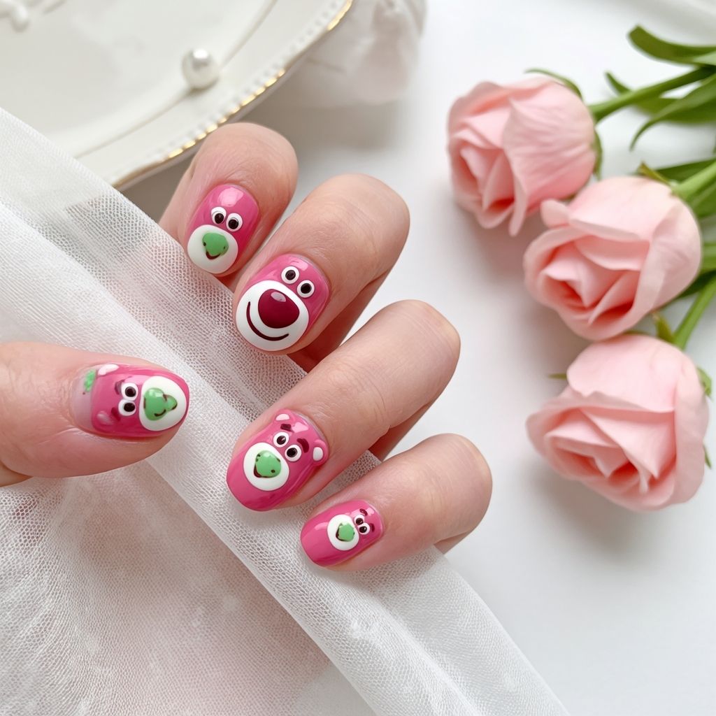 这次做了超可爱的草莓熊3d美甲,每个甲面都立体还原了毛茸茸的熊仔