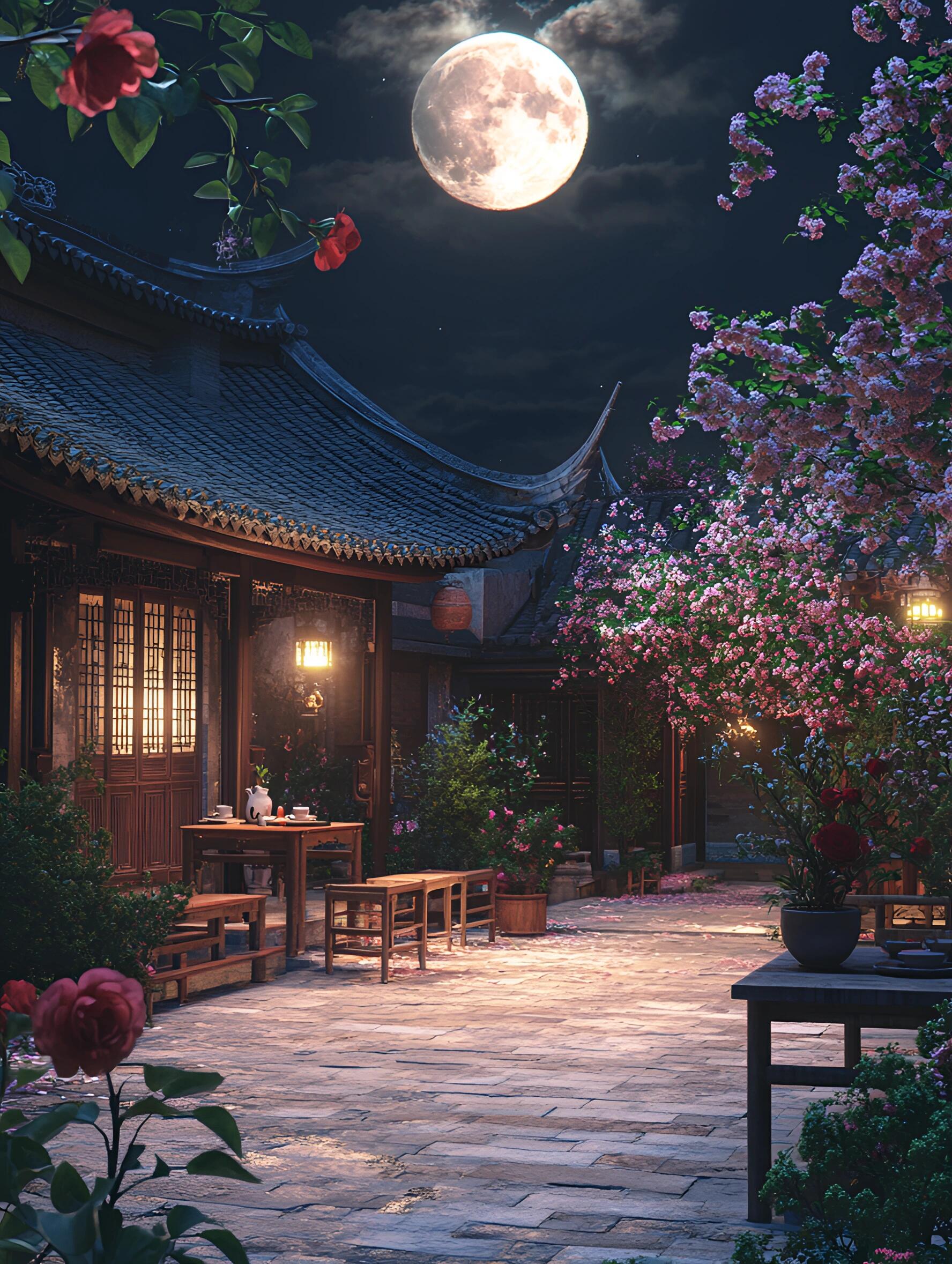 拍一拍最美中秋月亮# 今晚的月光真美,约上三两好友,在庭院里喝茶