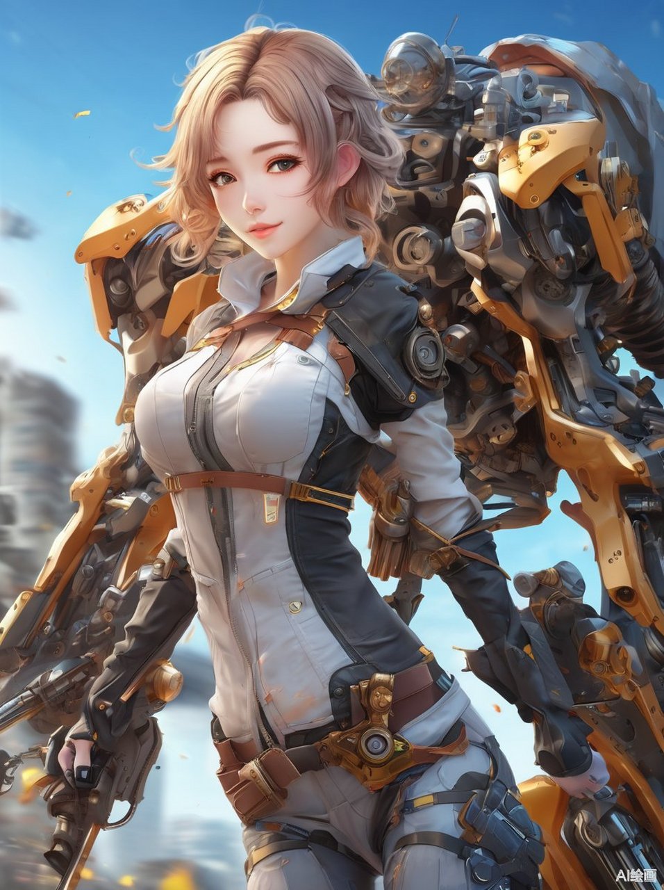 99  99699515看这位身穿白色和灰色铠甲的女性战士,手握