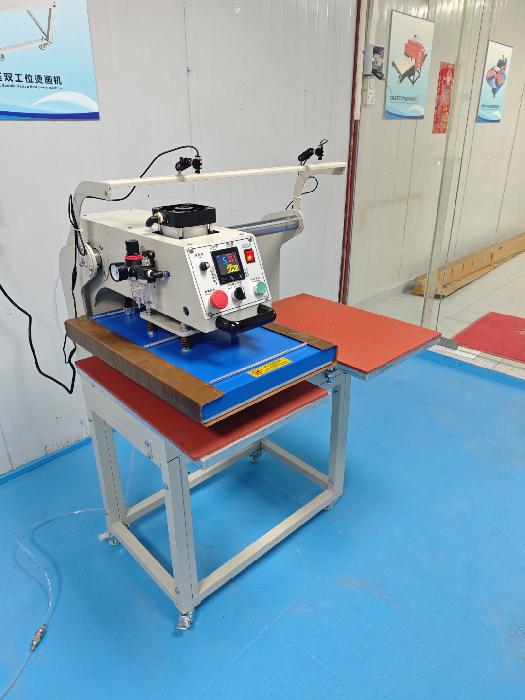 上滑式气动双工位服装烫画机,带红外定位烫图机,热压机#热转印烫画