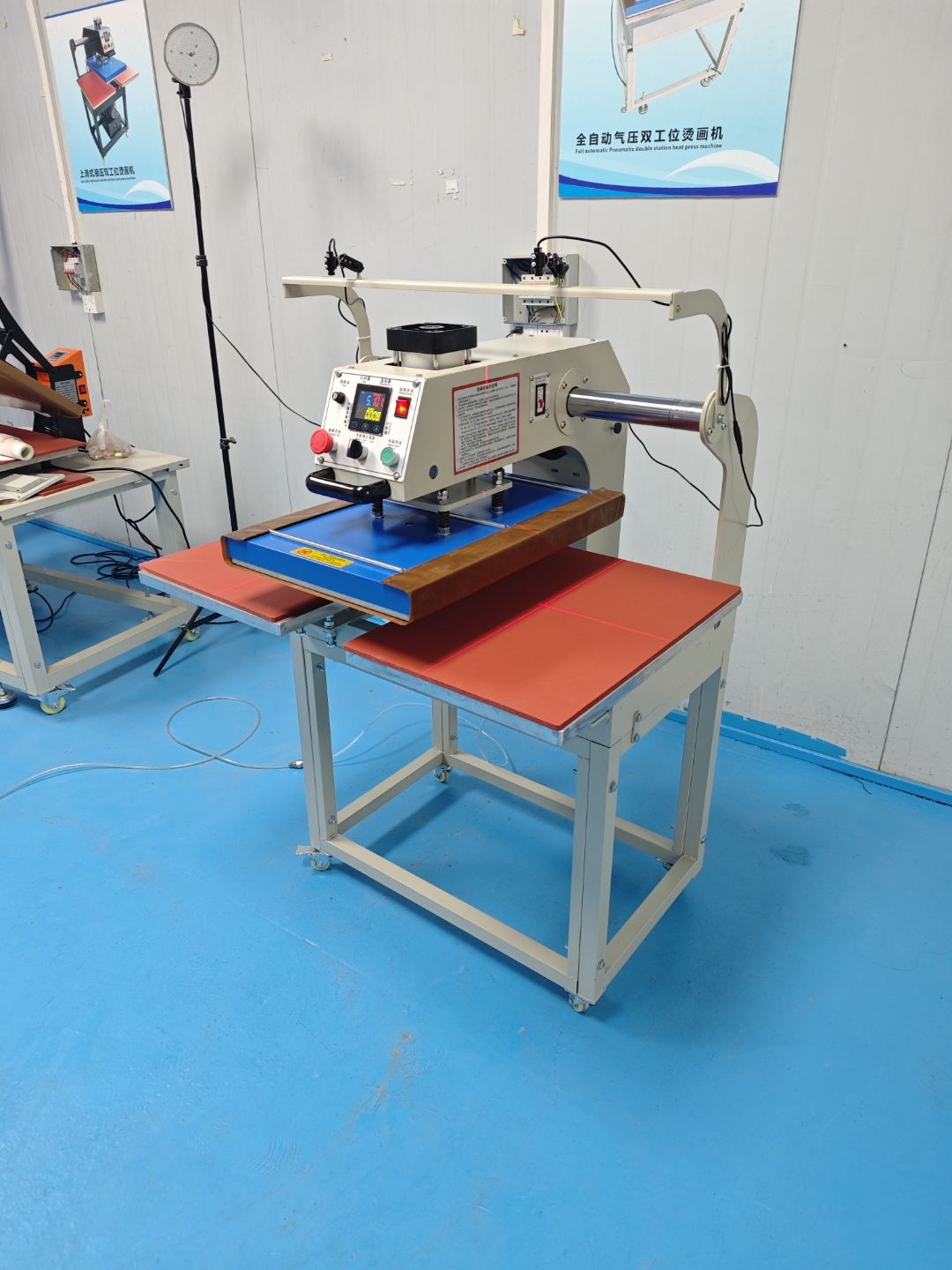 上滑式气动双工位服装烫画机,带红外定位烫图机,热压机#热转印烫画