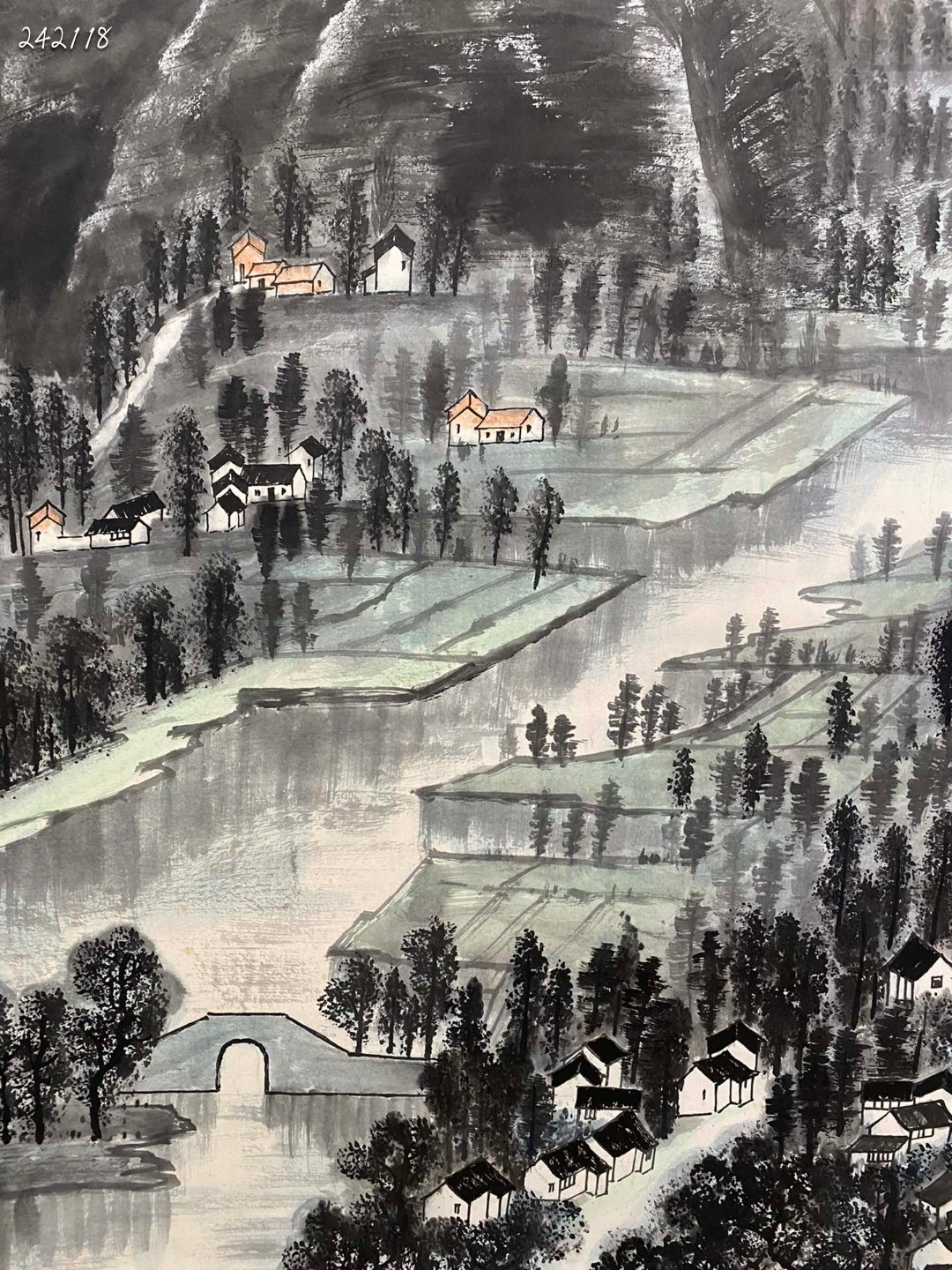 李可染 江南春雨图 精裱 带证书 画芯:177*96 装裱:111*262 纸本绫裱