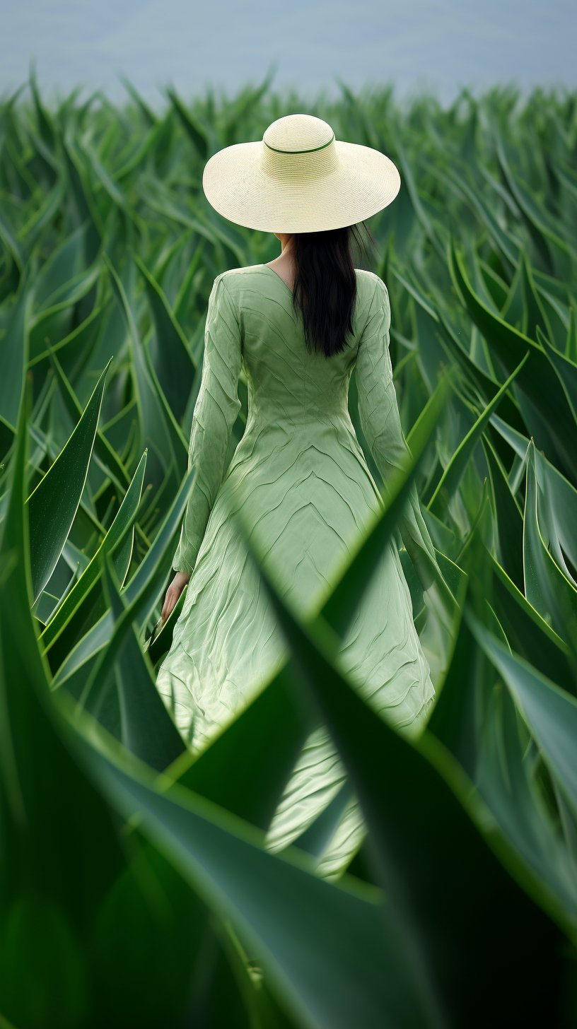 🌾夏日田园风,绿色连衣裙与大自然的浪漫邂逅🍃  💚在这张芦荟