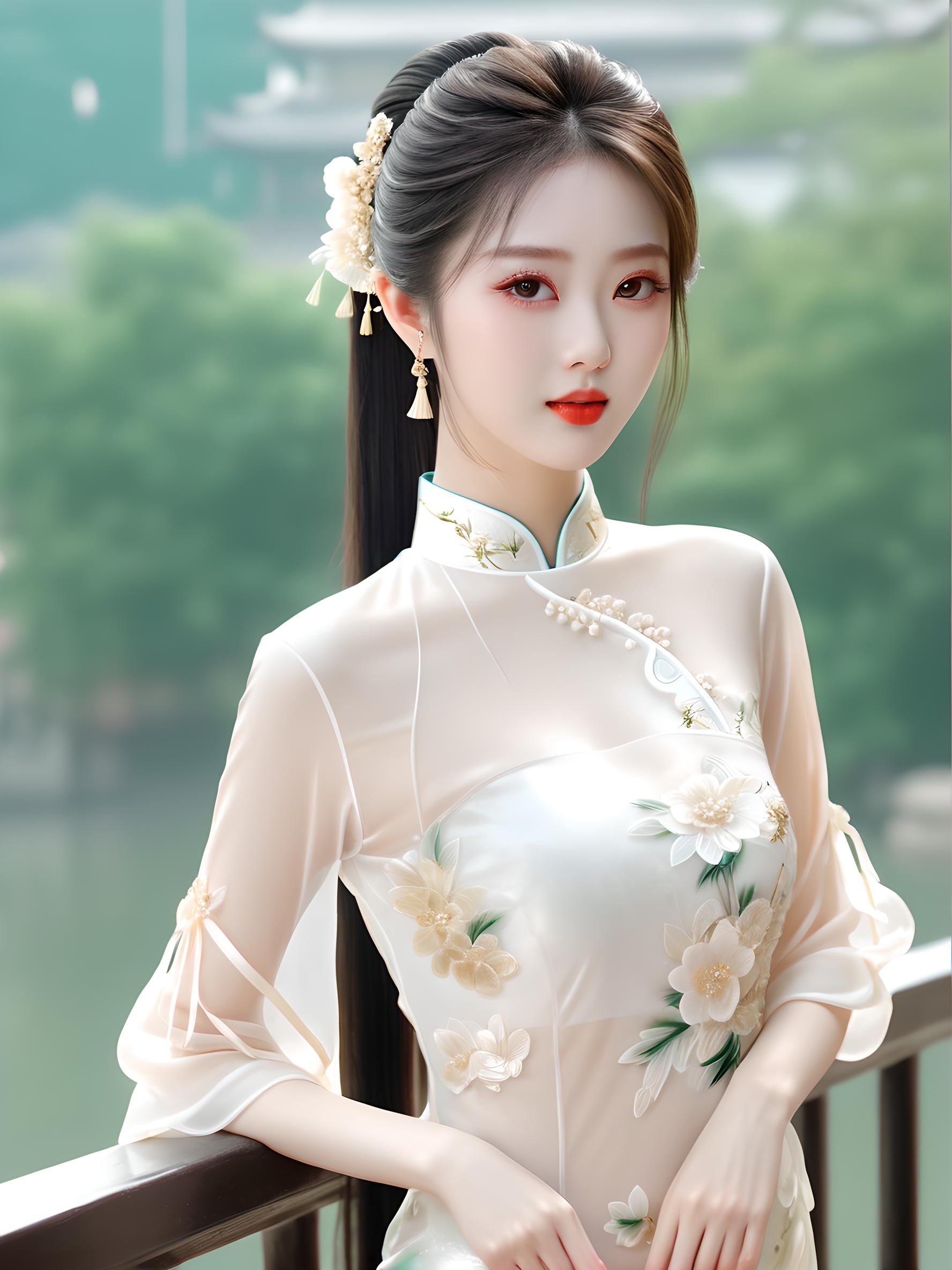 绝色旗袍佳人#气质美女 #美女 #壁纸 #颜值# #请你看烟花# #清纯甜美