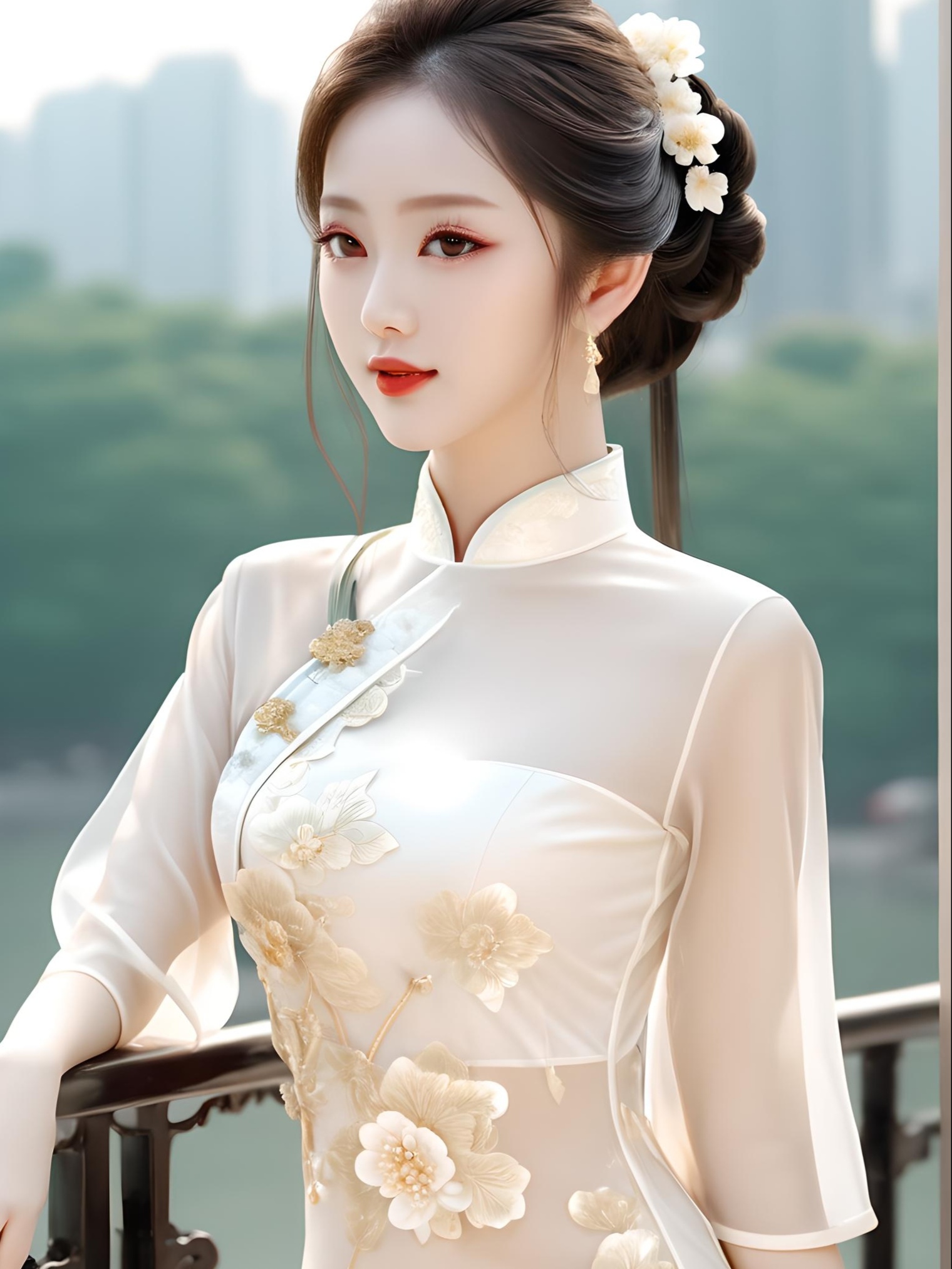 绝色旗袍佳人#气质美女 #美女 #壁纸 #颜值# #请你看烟花# #清纯甜美