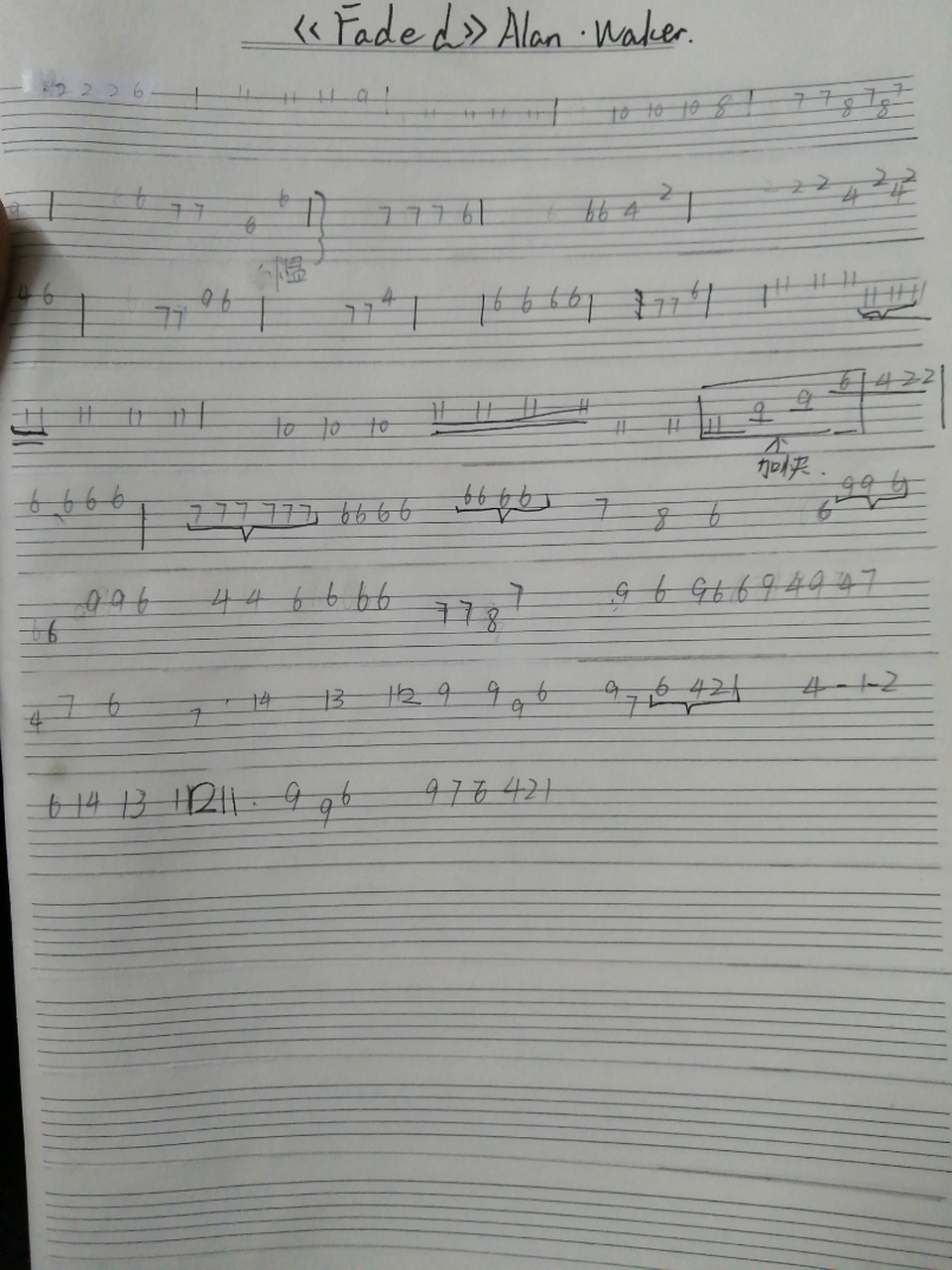 全网独家faded吉他谱