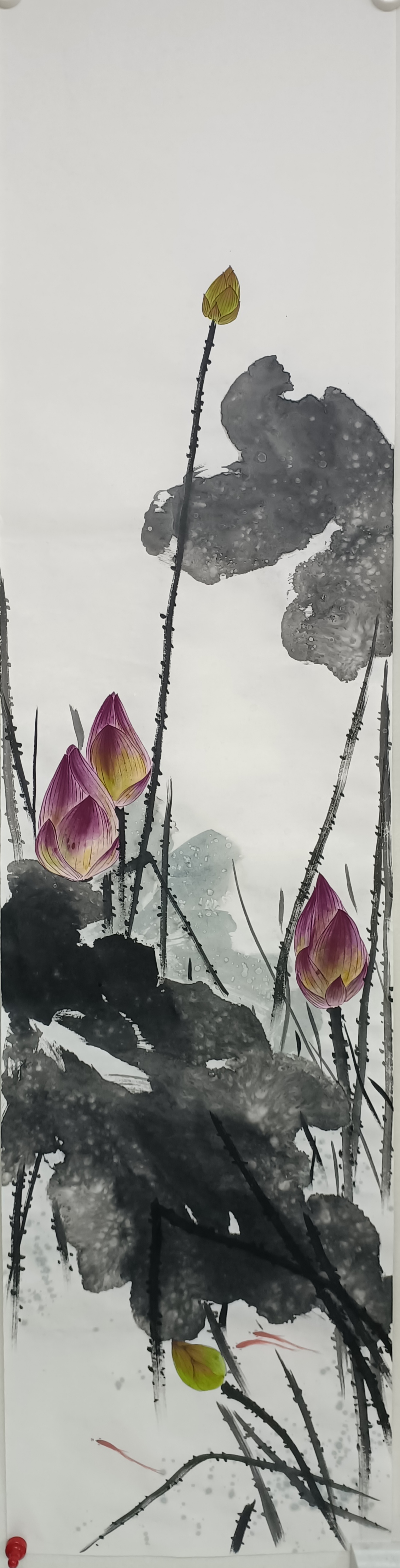 四条屏画作:禅韵墨荷